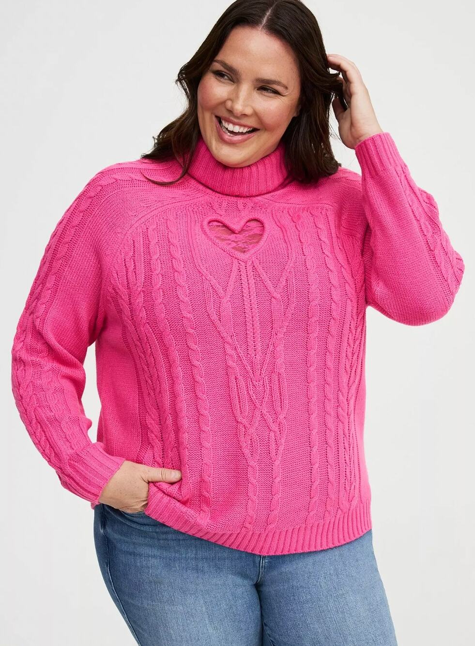 Hot Pink Torrid Heart Cut Out Turtleneck Sweater 1/1X/14-16